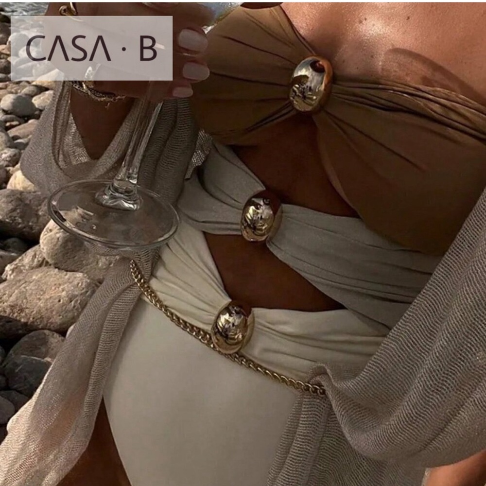NEW💫CASA B| Cassandra Gold detail Multicolor Cut-Out Luxury One Piece Swimsuit